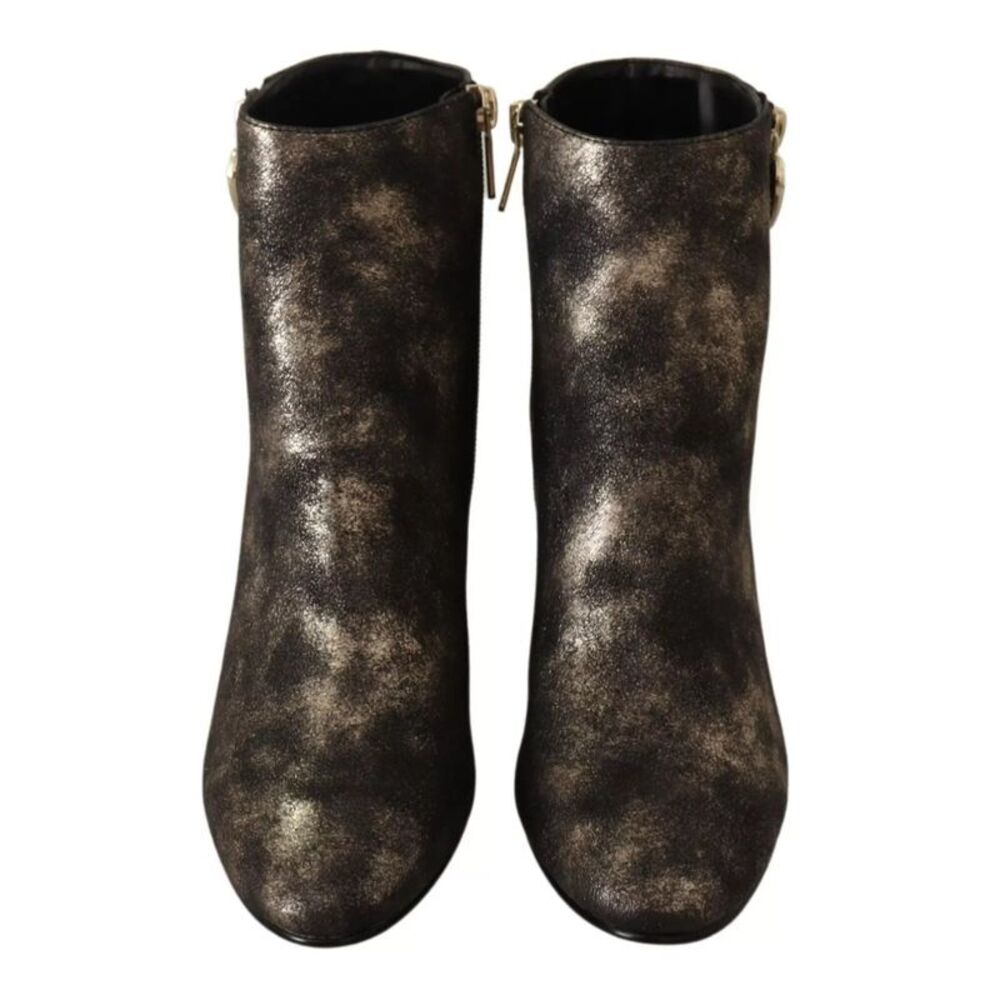 MY TWIN Black Leather Block Heels Ankle Boots Zipper Women's Shoes